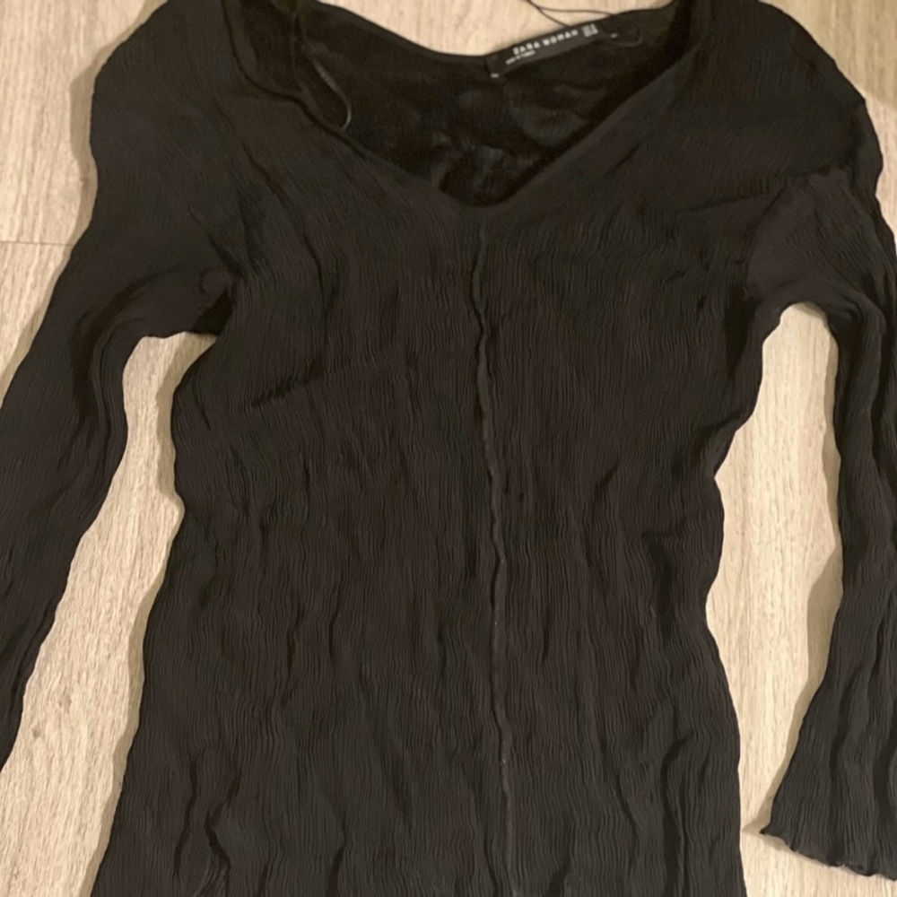Zara Black V Neck Blouse Size M NWOT - Picture 10 of 11